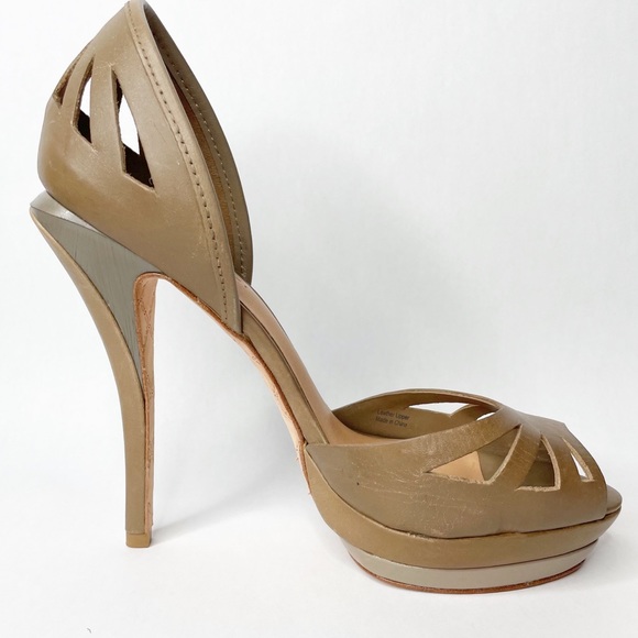 L.A.M.B. Leather Platform Peep-Toe Laser Cutout Heel - Picture 11 of 14